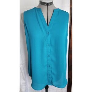 ADRIANNA PAPELL Women's Size Small Blue/Green‎ Button Up Sleeveless Blouse